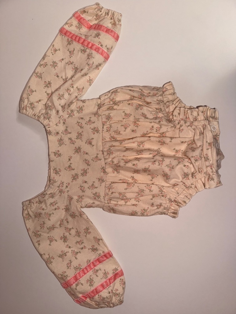 Floral Long Sleeve Baby Romper with Pink Ribbon Trim